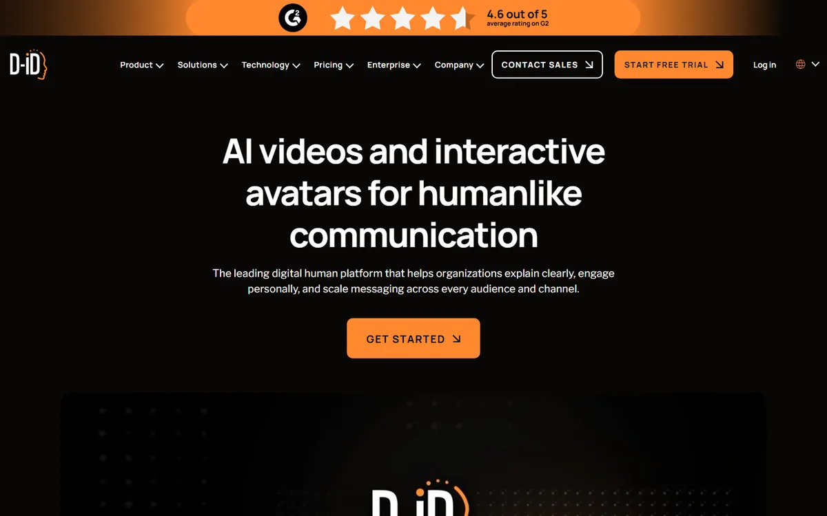 D-ID official website first-screen screenshot, captured September 5, 2026.