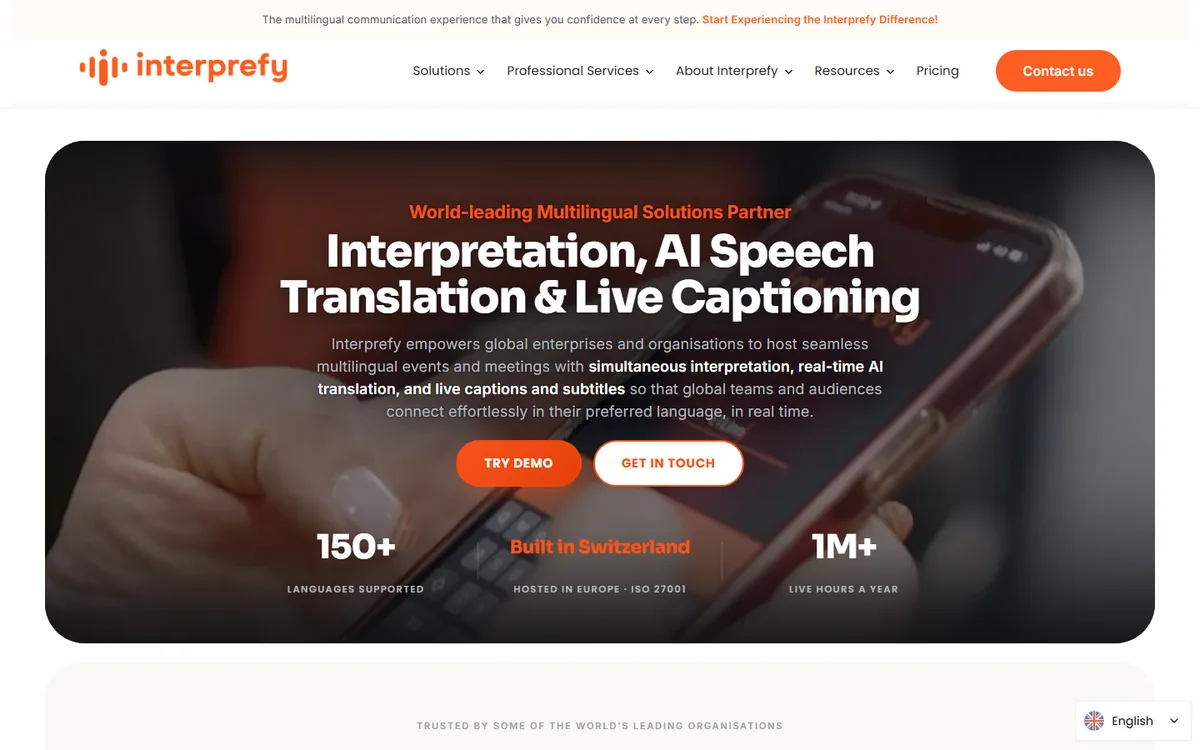 Interprefy official website first-screen screenshot, captured September 5, 2026.