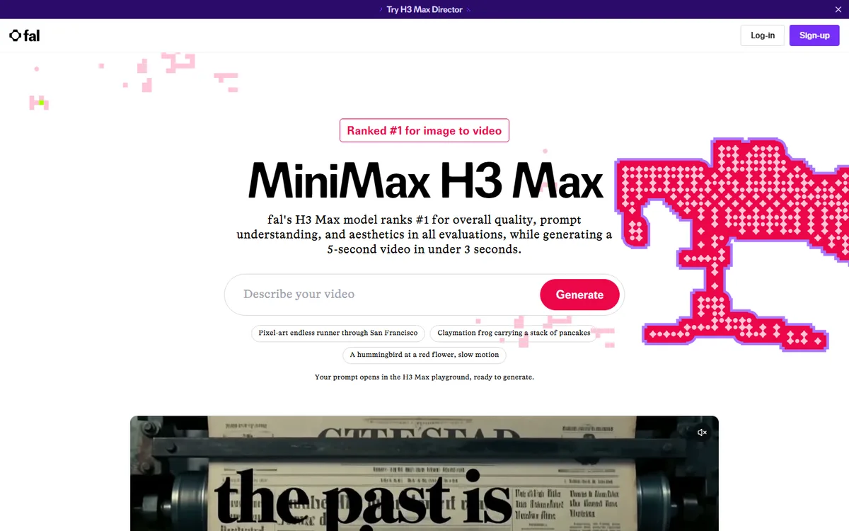 MiniMax H3 Max official website first-screen screenshot, captured September 5, 2026.