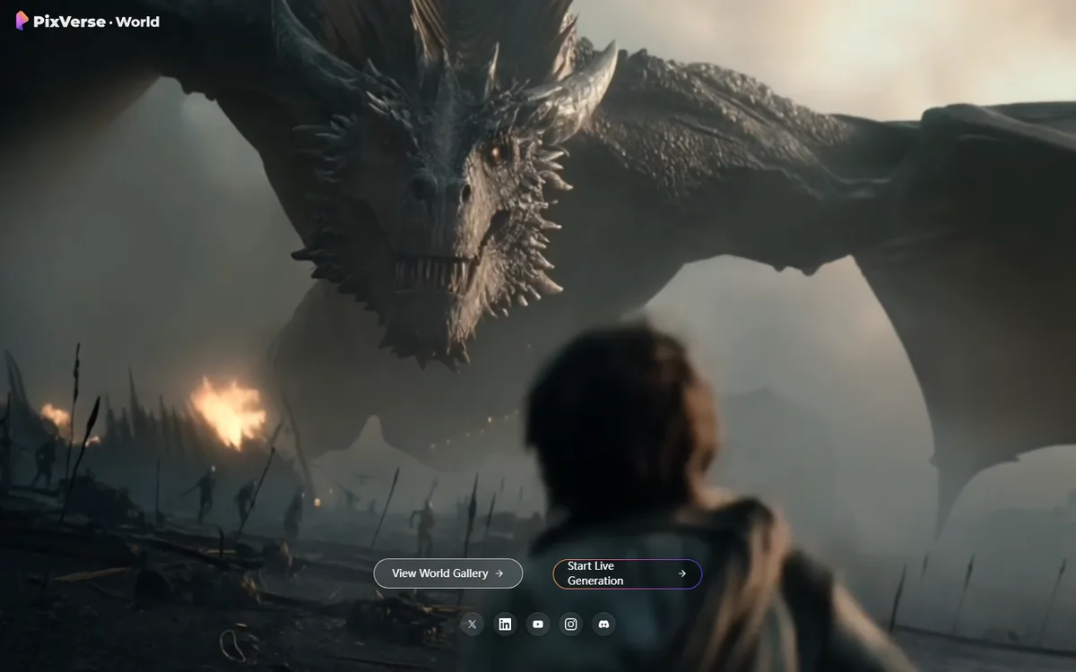 PixVerse R1 official website first-screen screenshot, captured September 5, 2026.