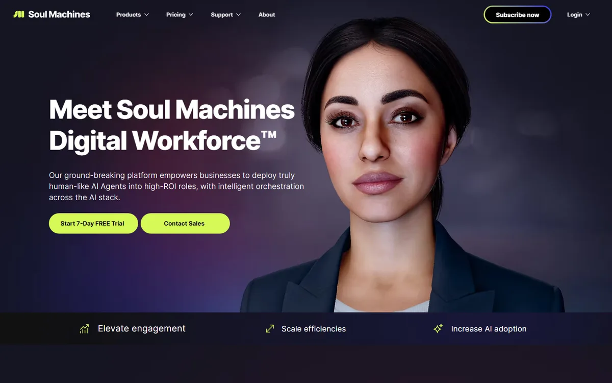 Soul Machines official website first-screen screenshot, captured September 5, 2026.