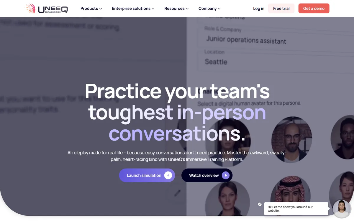 UneeQ official website first-screen screenshot, captured September 5, 2026.